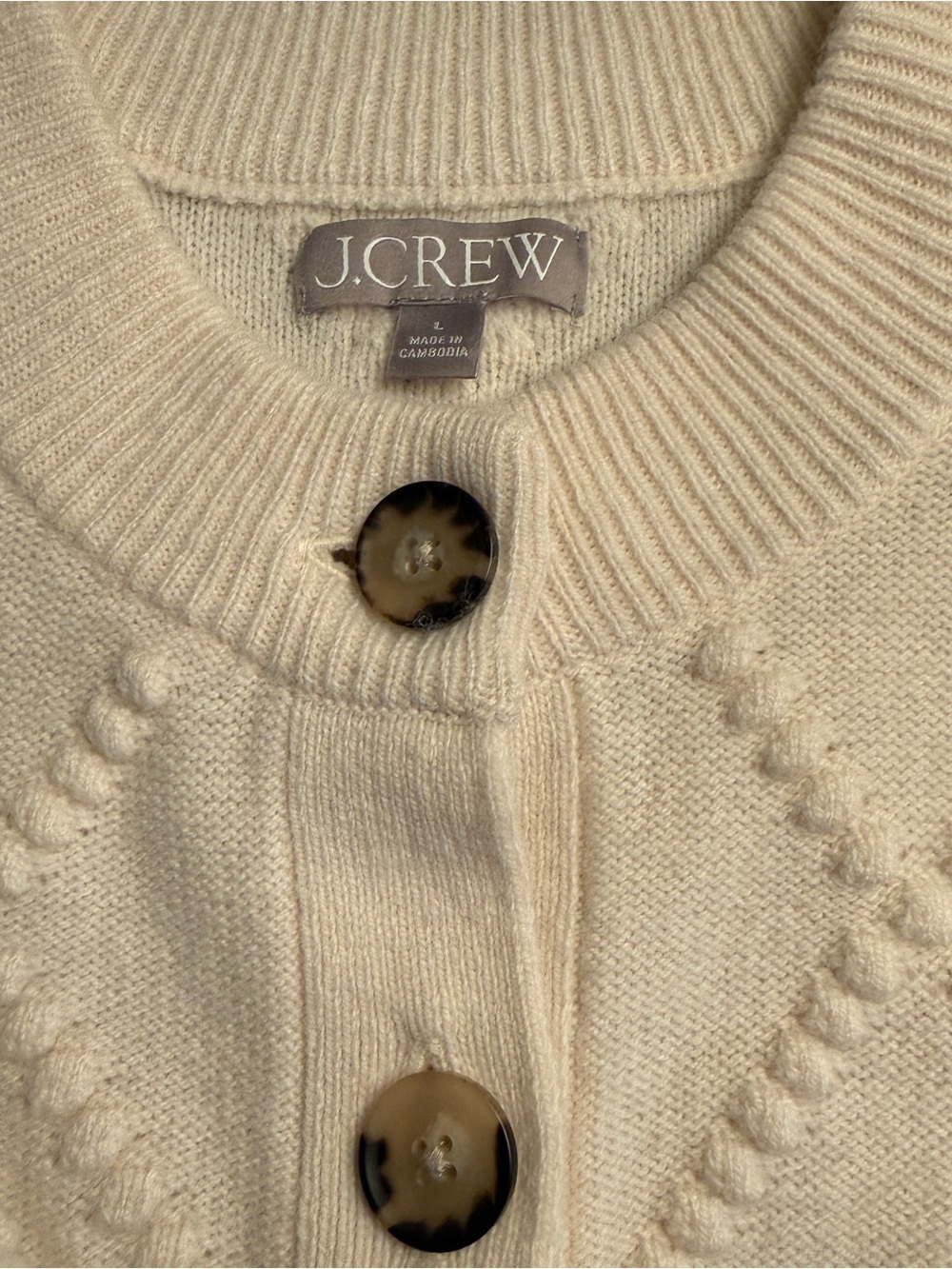JCrew Popcorn-stitch cardigan in vintage wool, Ivory, Size Large - Picture 5 of 8